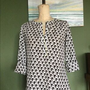 Blackbird Print Long Sleeve Tunic BANANA REPUBLIC